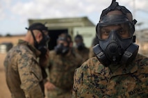 Marines with a Marine Corps Martial Arts Program Instructor Course, Class 3-18, prepare to enter a confidence chamber at Marine Base Camp Pendleton, Calif., Feb. 26. The event consisted of different obstacles and physical challenges which allowed the Marines to use their MCMAP techniques to complete them. At the end of the course the Marines earned a tab signifying the completion of the next level in the MCMAP curriculum. Drill instructors, who are trained MCMAP instructors, from Marine Corps Recruit Depot San Diego supervised and taught the course.
 Photo by: Cpl. Erick J. ClarosVillalta