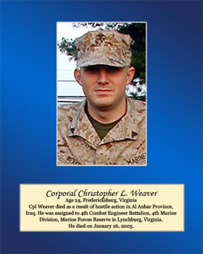 Lance Cpl. Warren died aboard (Forward) Operating Base Trebil. He was assigned to Mike Battery, 4th Battalion, 14th Marines, 4th Marine Division, Chattanooga, Tennessee and attached to Regimental Combat Team-7, I Marine Expeditionary Force (Forward). He died on November 10, 2006.