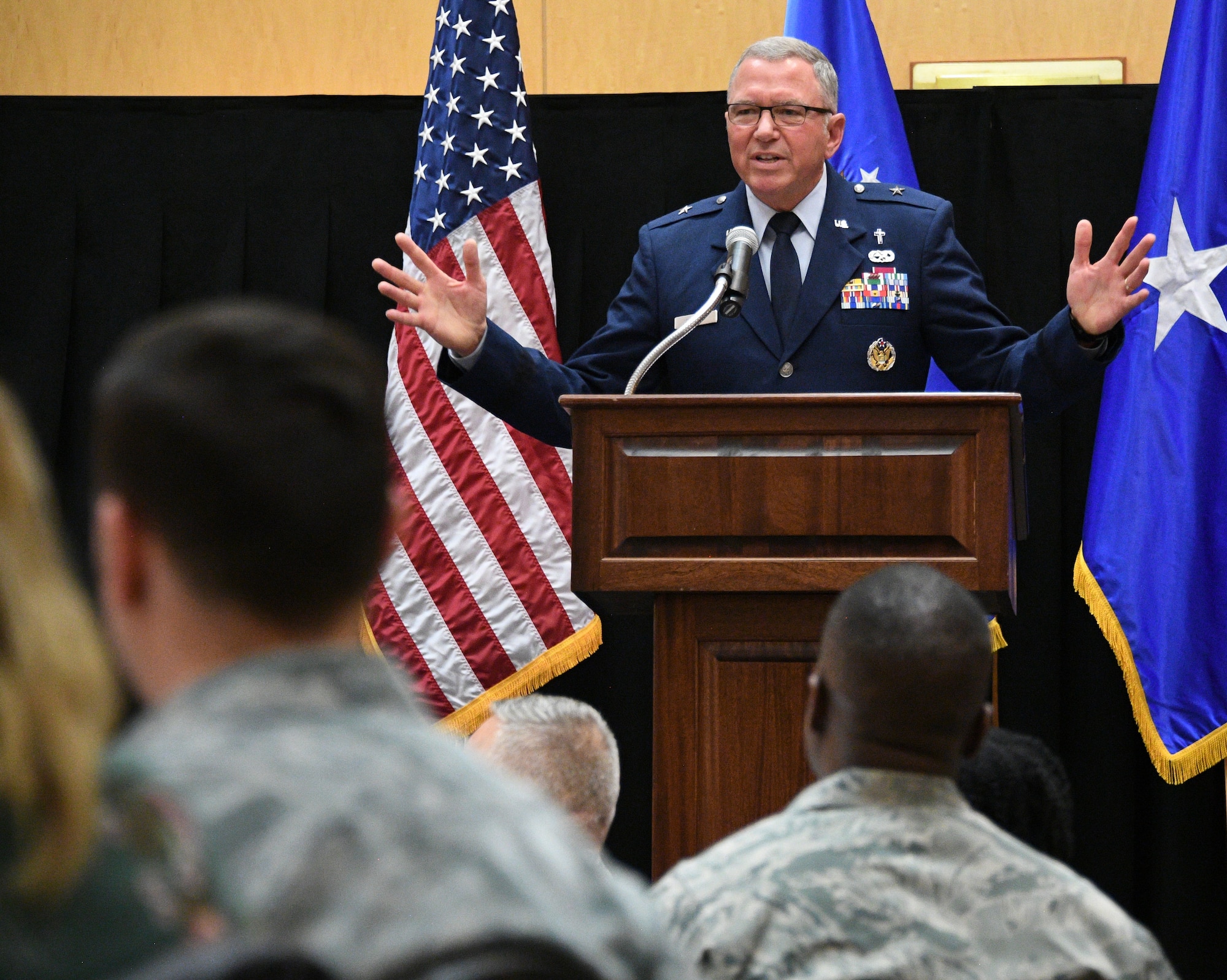 Chaplain (Brig. Gen.) Steven Schaik, Air Force Deputy Chief of Chaplains, speaks during the National Prayer Breakfast at Hill Air Force Base, Utah, March 2, 2018. (U.S. Air Force photo by R. Nial Bradshaw)