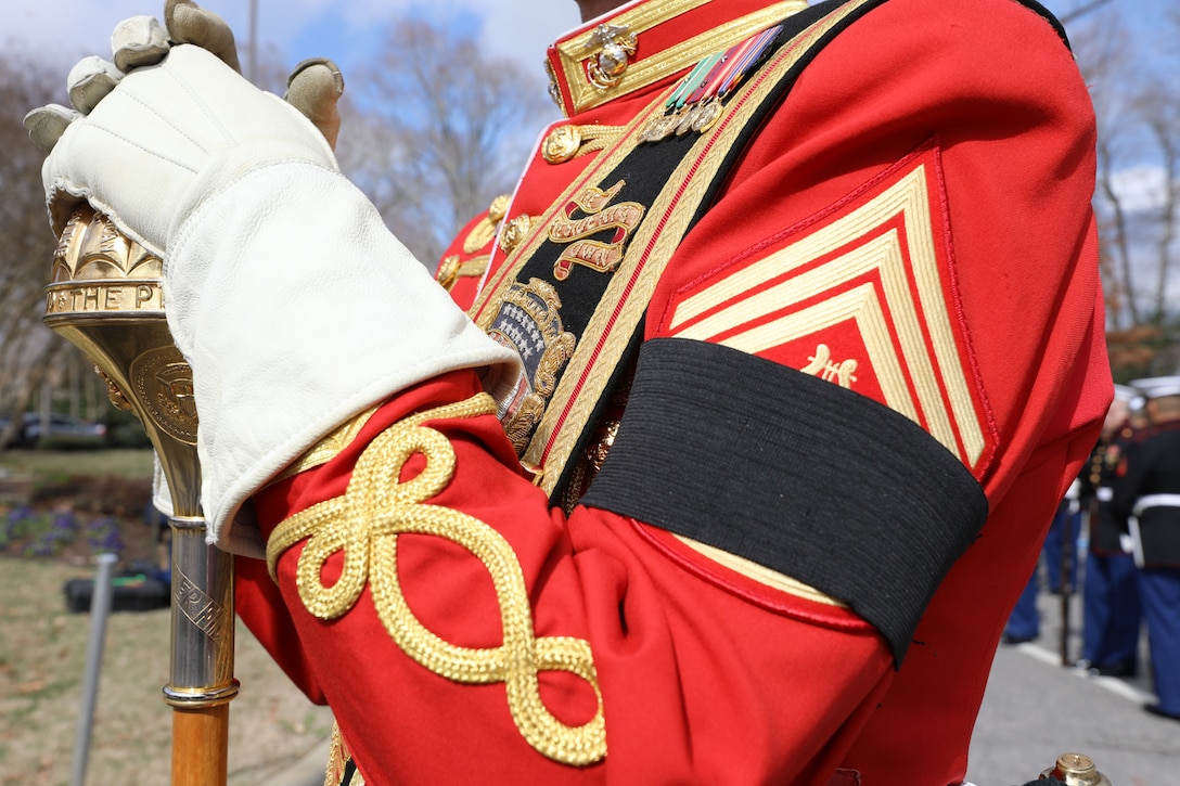 On Feb. 20, 2018, the Marine Band participated in the funeral ceremony for Sgt. Maj. Robert E. Cleary, the 10th sergeant major of the Marine Corps, in Virginia Beach, Va. Cleary, born in Tewksbury, Mass., was the last Korean War veteran to serve as sergeant major of the Marine Corps, a post he assumed on June 28, 1983. (U.S. Marine Corps photo by Master Sgt. Amanda Simmons/released)