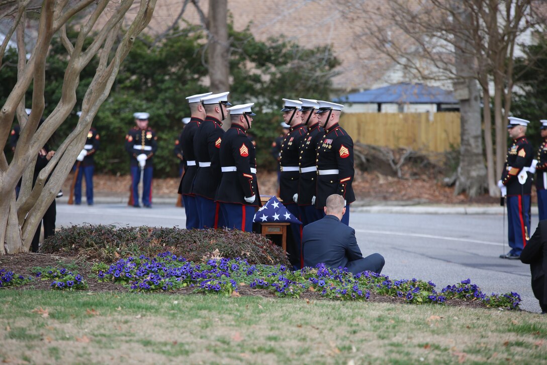 On Feb. 20, 2018, the Marine Band participated in the funeral ceremony for Sgt. Maj. Robert E. Cleary, the 10th sergeant major of the Marine Corps, in Virginia Beach, Va. Cleary, born in Tewksbury, Mass., was the last Korean War veteran to serve as sergeant major of the Marine Corps, a post he assumed on June 28, 1983. (U.S. Marine Corps photo by Master Sgt. Amanda Simmons/released)