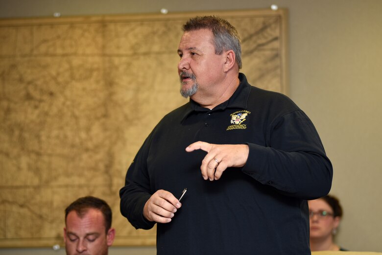 Ken Weidner, Sumner County Emergency Management Agency director, gives input during a water management tabletop exercise Feb. 27, 2018 with U.S. Army Corps of Engineers Nashville District and state emergency managers at the district headquarters in Nashville, Tenn. (USACE Photo by Lee Roberts)
