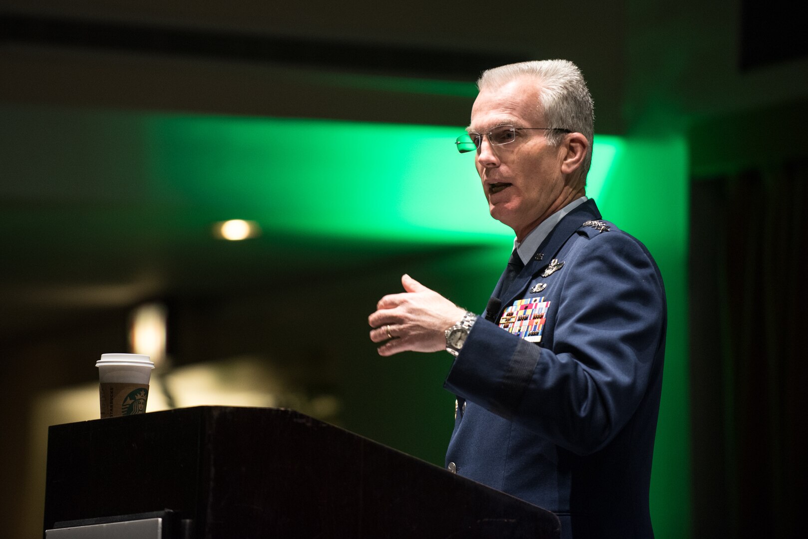 Air Force Gen. Paul J. Selva, vice chairman of the Joint Chiefs of Staff, delivers the keynote address during the 2018 McAleese/Credit Suisse Defense Programs Conference at the Sphinx Club in Washington.