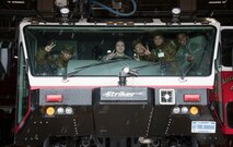 Japan Ground Self-Defense Force Soliders from 1st Training Unit, Camp Higashi-Chitose, Hokkaido, Japan, and U.S. Air Force Airmen with the 35th Civil Engineer Squadron fire department, pause for a photo during a JGSDF shadow program at Misawa Air Base, Japan, March 5, 2018. During their full day of relationship building, Airmen showed their JGSDF counterparts their unique jobs and shared how to accomplish their duties, allowing JGSDF Soldiers the opportunity to use a variety of new English words to increase their communication skills. By bridging the gap between the two languages, Team Misawa can better integrate with all branches of the Japan Self-Defense Force increasing mission fluidity. (U.S. Air Force photo by Senior Airman Sadie Colbert)