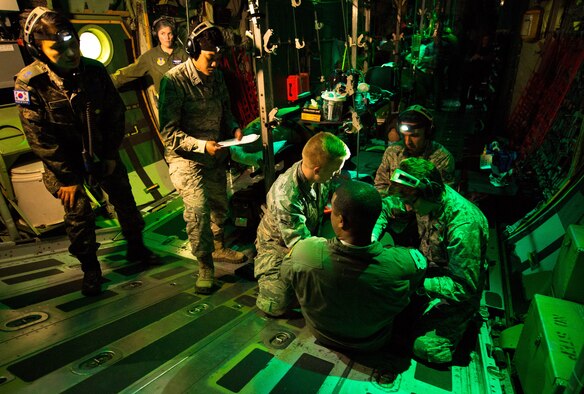 U.S. Airmen, active-duty, Reservists and Air National Guard, as well as, members of other services and partner nations, receive flight nurse training in advanced C-17 and C-130 simulators at the 711th Human Performance Wing's U.S. Air Force School of Aerospace Medicine at Wright Patterson AFB, Ohio, Jan. 29, 2018. (U.S. Air Force photo by J.M. Eddins Jr.)