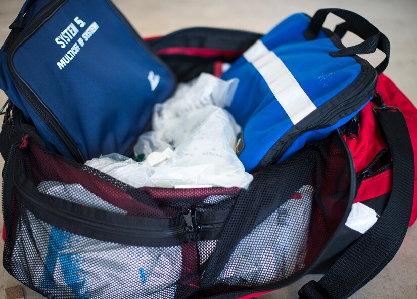 An emergency response bag is displayed at the Langley Hospital at Joint Base Langley-Eustis, Feb. 22, 2018.