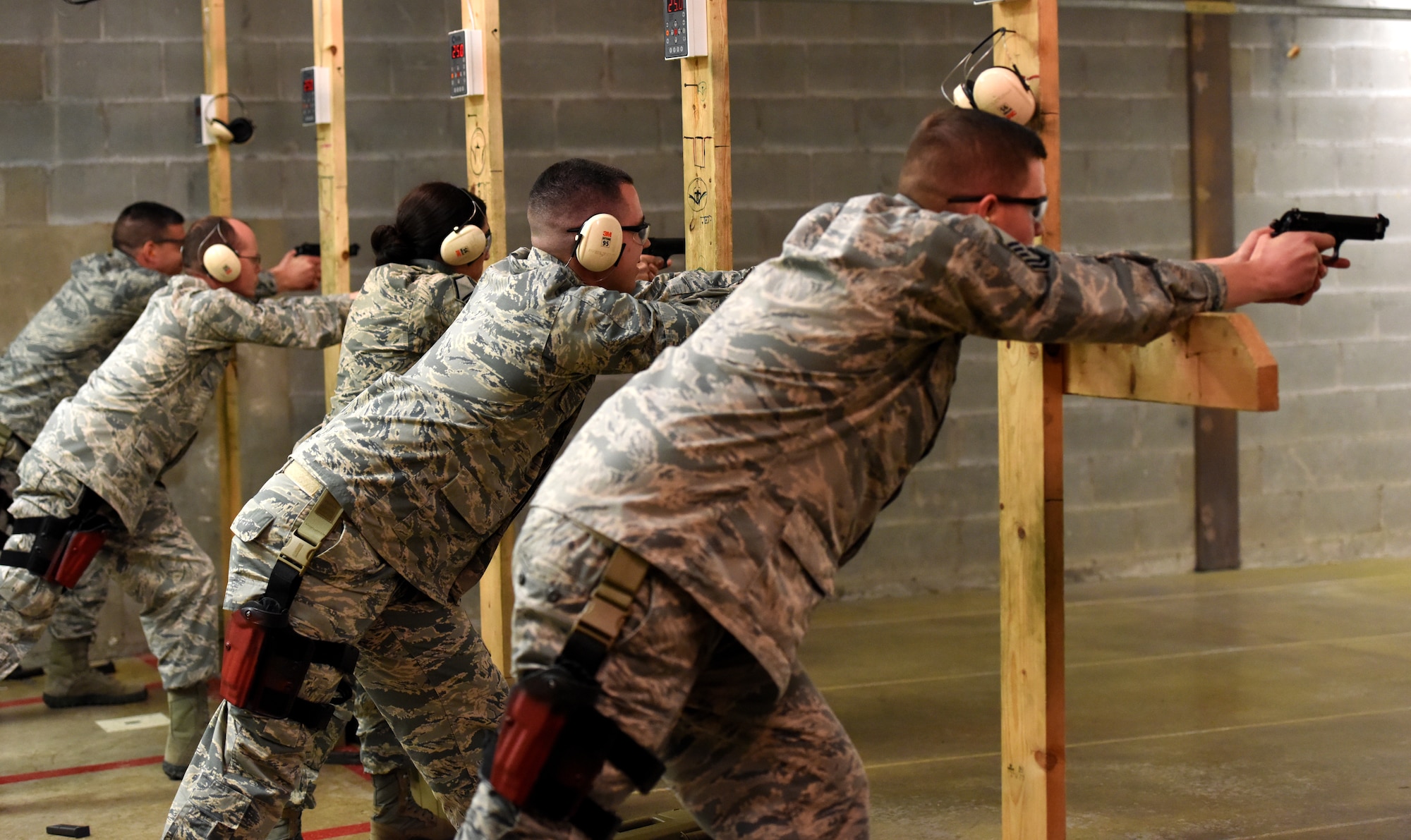 Students in the Warrior Ancillary Specialized Training Program participate in Combat Arms Training and Maintenance at the firing range on Goodfellow Air Force Base, Texas, Feb. 27, 2018. Students took part in CATM courses and also qualified on their weapons in preparation for the final training exercise the next day. (U.S. Air Force photo by Airman 1st Class Seraiah Hines/Released)