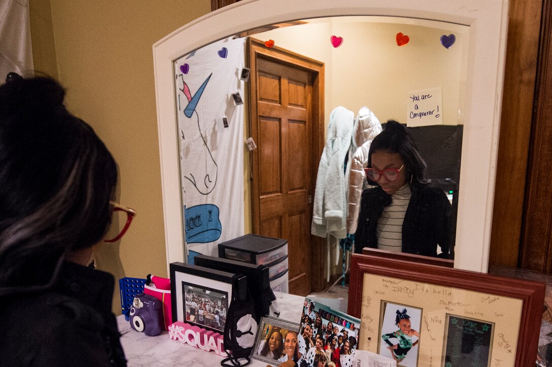 Zara, daughter of Tech. Sgt. Jean “Jay” Fleurantin, 723d Aircraft Maintenance Squadron electronic warfare technician, prepares for her first day back at school Jan. 9, 2018, in Hahira, Ga. Zara was diagnosed with Acute Myeloid Leukemia in January 2017 and after numerous unsuccessful rounds of chemotherapy, Jay donated bone marrow as a last resort and in May 2017 the doctors announced Zara’s cancer was in full remission. (U.S. Air Force photo by Staff Sgt. Ceaira Tinsley)