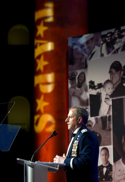 Chief of Staff of the Air Force Gen. David L. Goldfein speaks during the 10th Annual Tragedy Assistance Program for Survivors Honor Guard Gala March 6, 2018, in Washington, D.C. TAPS provides worldwide care to family members who are grieving the death of a service member. (U.S. Air Force photo by Staff Sgt. Rusty Frank)
