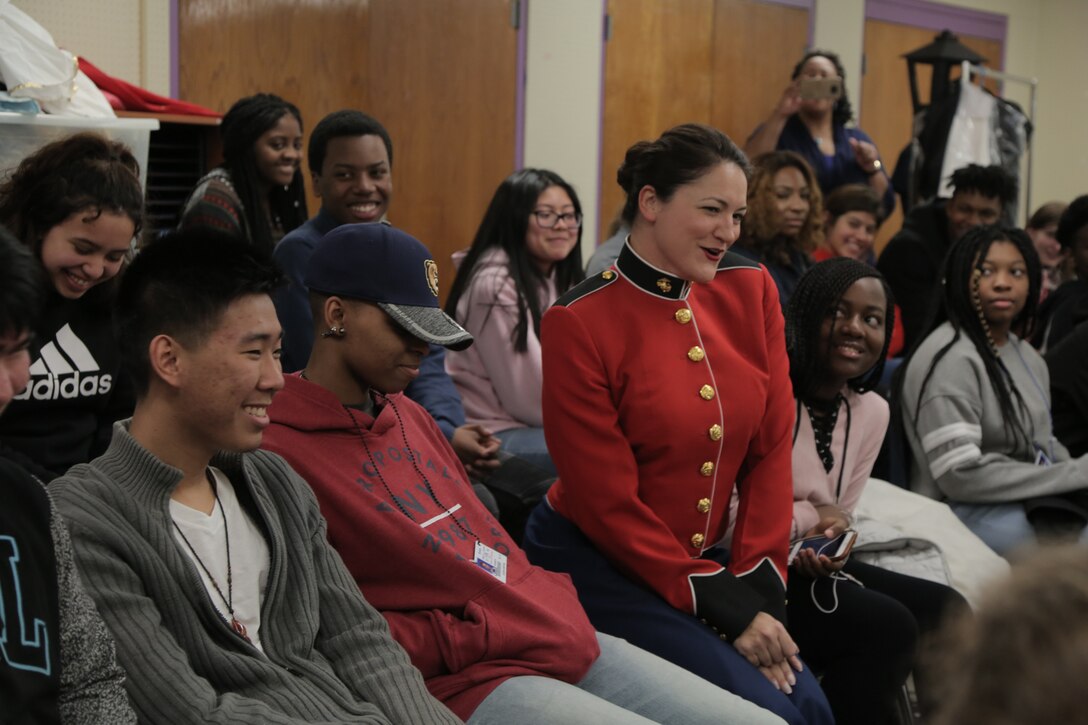 On March 7, 2018 vocalists from "The President's Own" U.S. Marine Band performed a Music in the High Schools program at Bowie High School in Bowie, Md. (U.S. Marine Corps photo by Master Sgt. Kristin duBois/released)