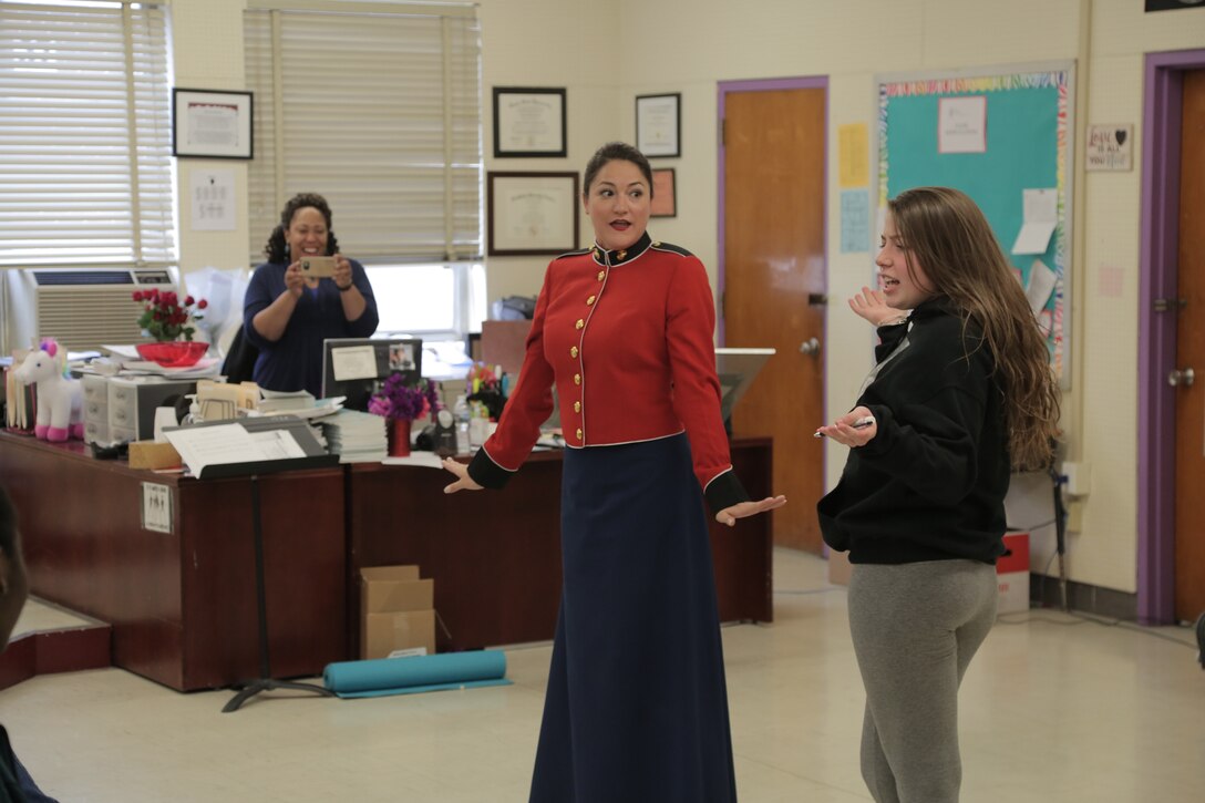 On March 7, 2018 vocalists from "The President's Own" U.S. Marine Band performed a Music in the High Schools program at Bowie High School in Bowie, Md. (U.S. Marine Corps photo by Master Sgt. Kristin duBois/released)