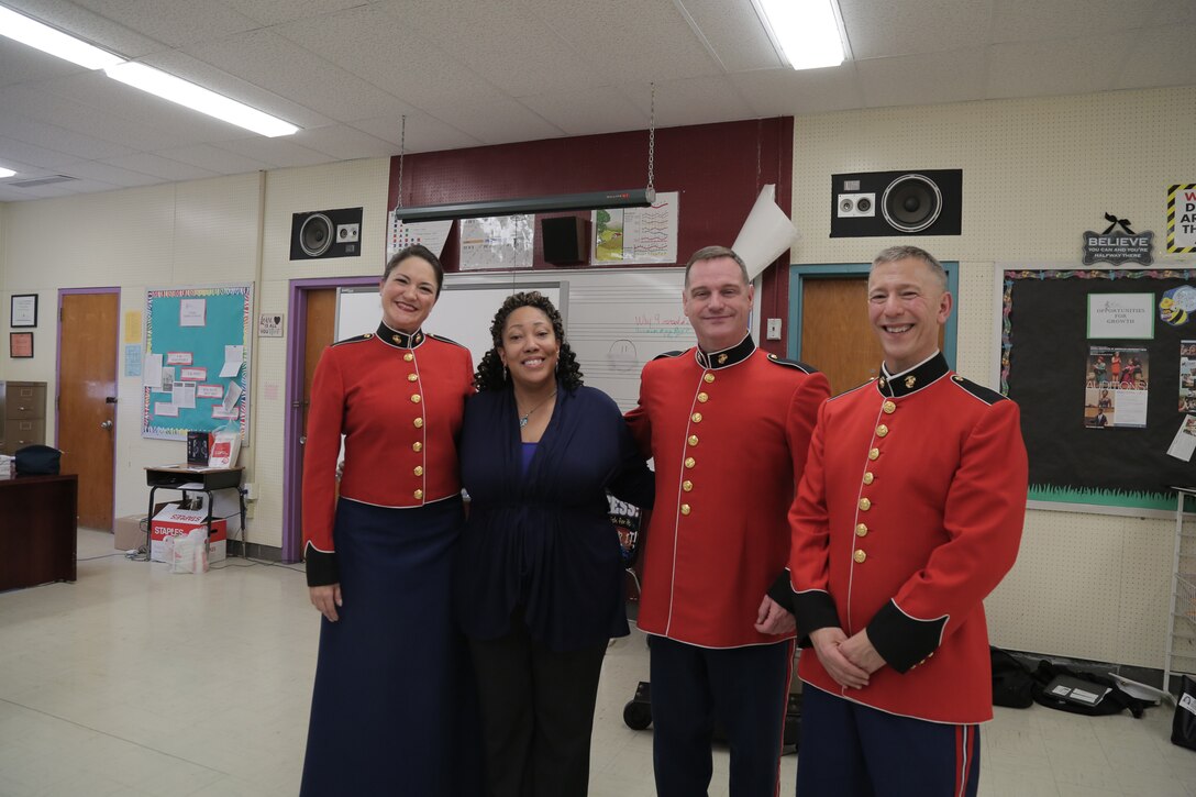 On March 7, 2018 vocalists from "The President's Own" U.S. Marine Band performed a Music in the High Schools program at Bowie High School in Bowie, Md. (U.S. Marine Corps photo by Master Sgt. Kristin duBois/released)