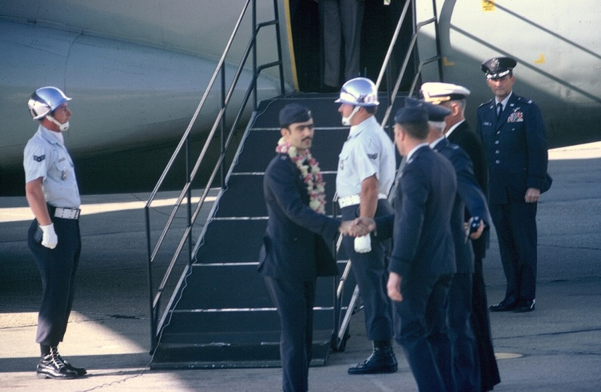 Col. Lee Ellis arrives at Clark Air Base, Philippines, after being released for the Hanoi prison camp. (Courtesy photo.)