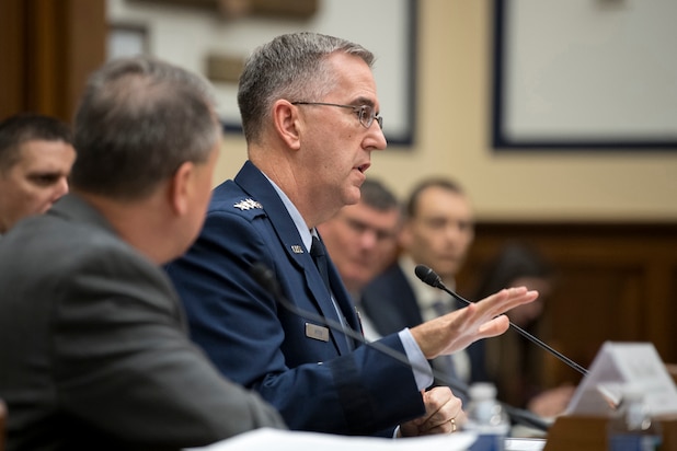 Air Force Gen. John E. Hyten, commander of U.S. Strategic Command; and John C. Rood, undersecretary of defense for policy, testify at a House Armed Services Committee hearing on the U.S. strategic forces posture and fiscal year 2019 budget request, March 7, 2018.