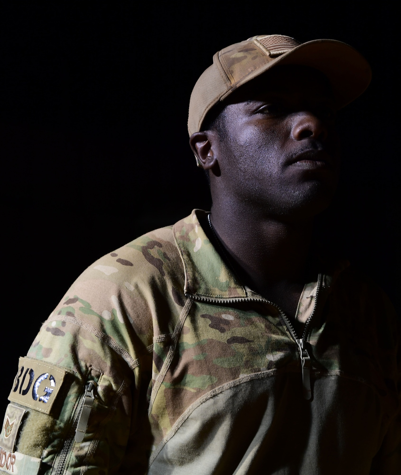 U.S. Air Force Staff Sgt. Mackenzie Isidor, 822nd Expeditionary Base Defense Squadron fire team leader, stands on post at Nigerien Air Base 201, in Agadez, Niger, Feb. 26, 2018. Isidor is currently deployed to West Africa out of Moody Air Force Base, Georgia, and is a five-year Air Force veteran. (U.S. Air Force photo by Tech. Sgt. Nick Wilson)