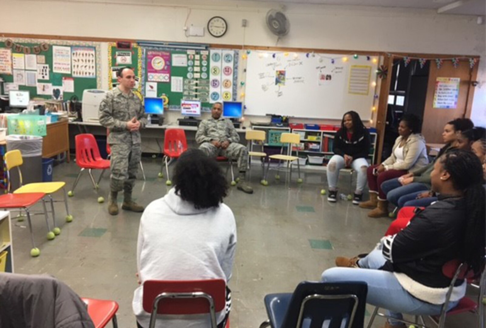 Air Force reservist speaks to local student-athletes.