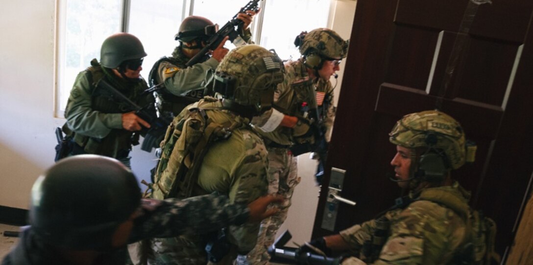Military troops train.