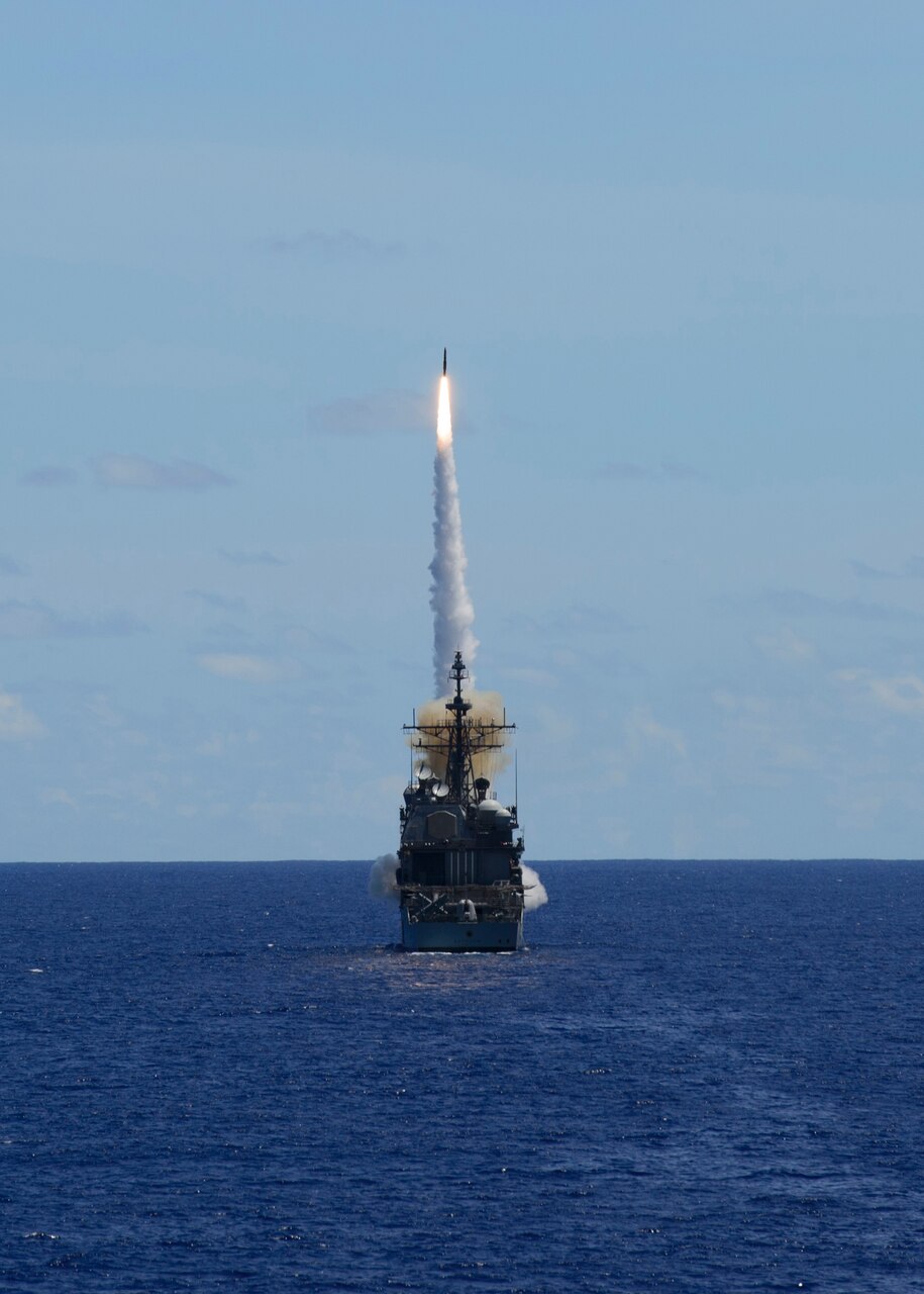 A Standard Missile (SM-2) is launched from the forward-deployed A guided-missile cruiser USS Antietam (CG 54) as part of a missile training exercise (MISSILEX) during Multisail 18. MultiSail is a bilateral training exercise improving interoperability between the U.S. and Japanese forces. This exercise benefits from realistic, shared training enhancing our ability to work together to confront any contingency.