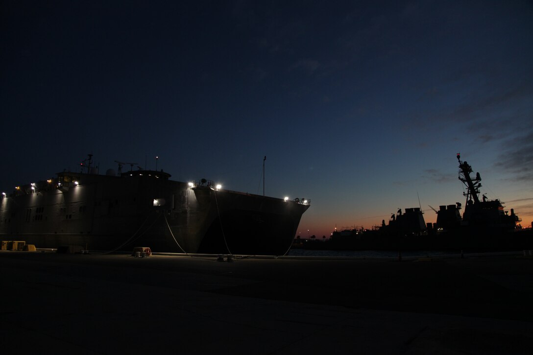 USNS Spearhead pierside.