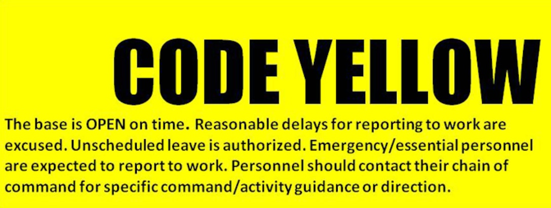 The base is open on time. Reasonable delays for reporting to work are excused. Unscheduled leave is authorized.