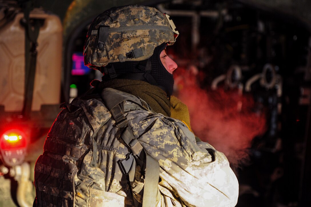 A soldier gets prepared prior to the exercise