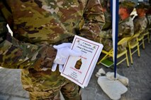 Soldiers of the 1st Battalion, 7th Air Defense Artillery prepare for the change of responsibility ceremony at Al Dhafra Air Base, United Arab Emirates,  March 11, 2018. U.S. Army  Command Sgt. Maj.  Robert Bell, relinquished command to  Command Sgt. Maj. Robert Walker. 
(U.S. Air Force photo by Tech. Sgt. Anthony Nelson Jr)