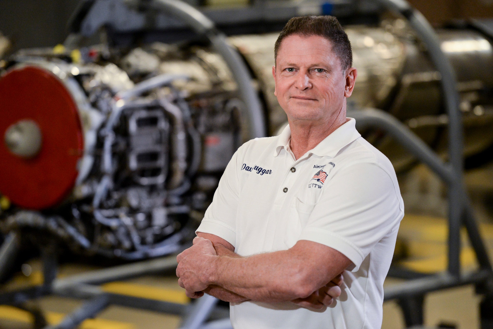 Dave Duggar, 12th Maintenance Group J-85 propulsion shop supervisor, poses for a portrait Feb. 28 2018, at Joint Base San Antonio-Randolph, Texas.  Duggar oversees the engine shop and test cell ensuring T-38 engines are "mission ready" to conduct daily sorties for the 12th Flying Training Wing. (U.S. Air Force photo by Sean M. Worrell)