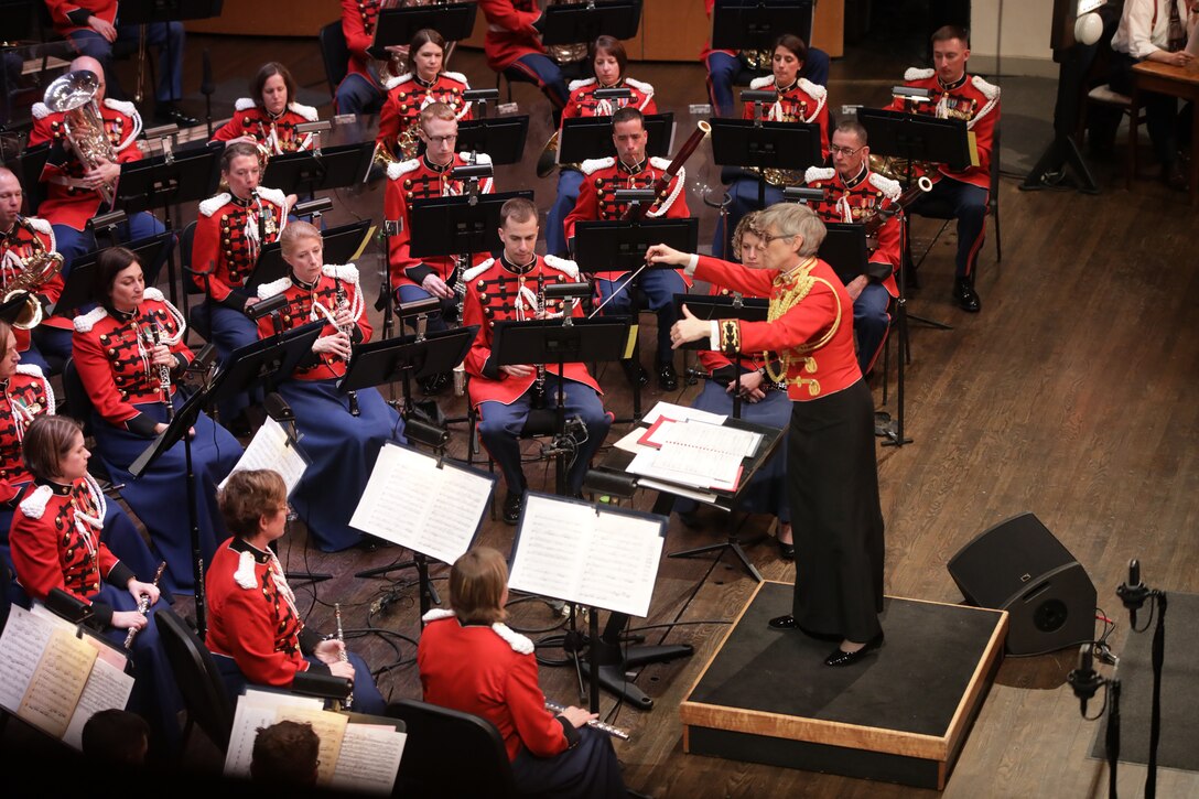 On March 11, 2018, the Marine Band presented a tribute concert for the 75th Anniversary of the Marine Corps Women's Reserve Band. The concert was held at the Rachel M. Schlesinger Arts Center and Concert Hall in Alexandria, Va. (U.S. Marine Corps photo by Master Sgt. Amanda Simmons/released)