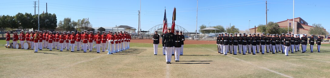 The Battle Color detachment poses for a unit photo at Marine Corps Air Station Yuma, Az., March 2, 2018. (Official Marine Corps photo by Cpl. Damon Mclean/Released)
