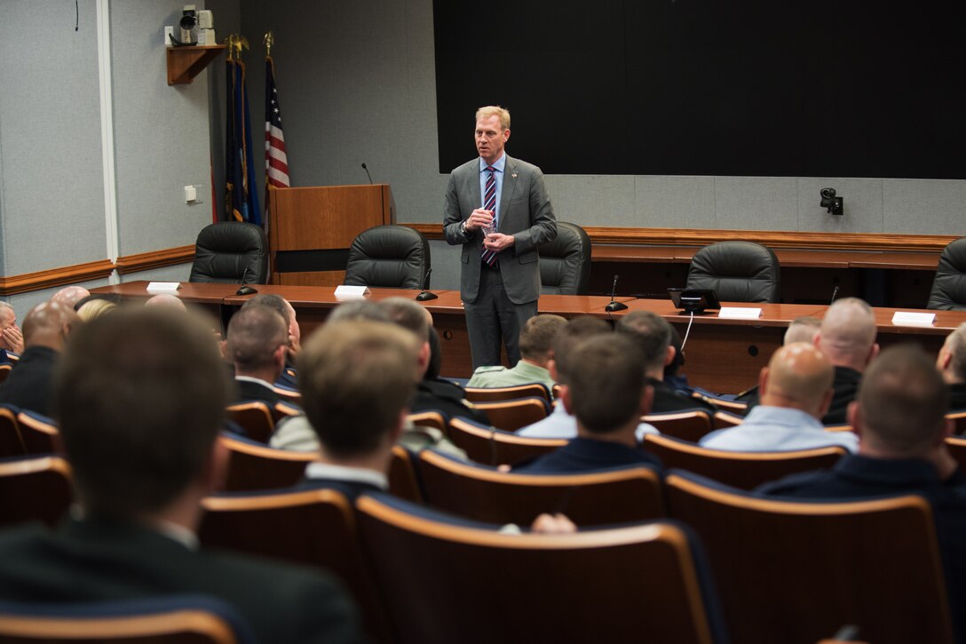 Deputy Defense Secretary Patrick M. Shanahan speaks at the Pentagon.