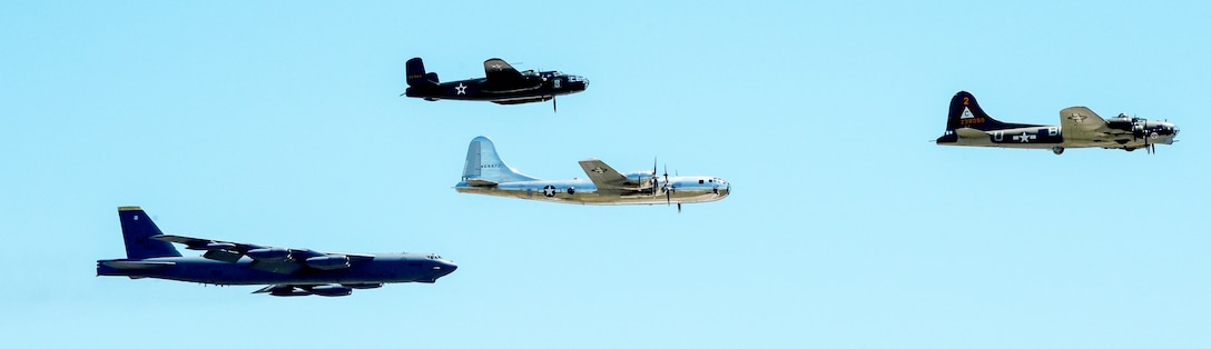 The B-29 Superfortress, B-17 Flying Fortress and B-52 Stratofortress appear at the 2017 Barksdale Air Force Base Airshow, Bossier City, Louisiana. Held for the first time in 1933, the Barksdale Air Force Base Air Show is a full weekend event showcases displays of the latest as well as historical military and civilian aircraft.