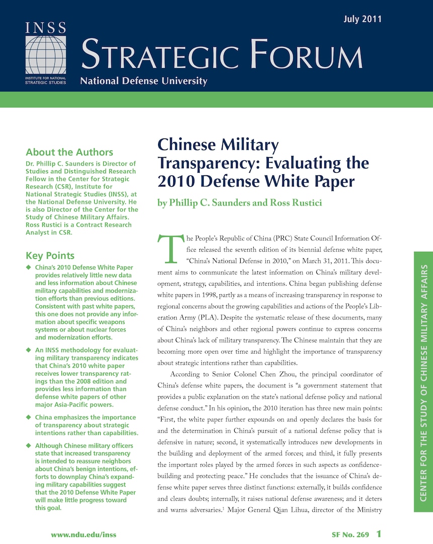 Chinese Military Transparency: Evaluating the 2010 Defense White Paper