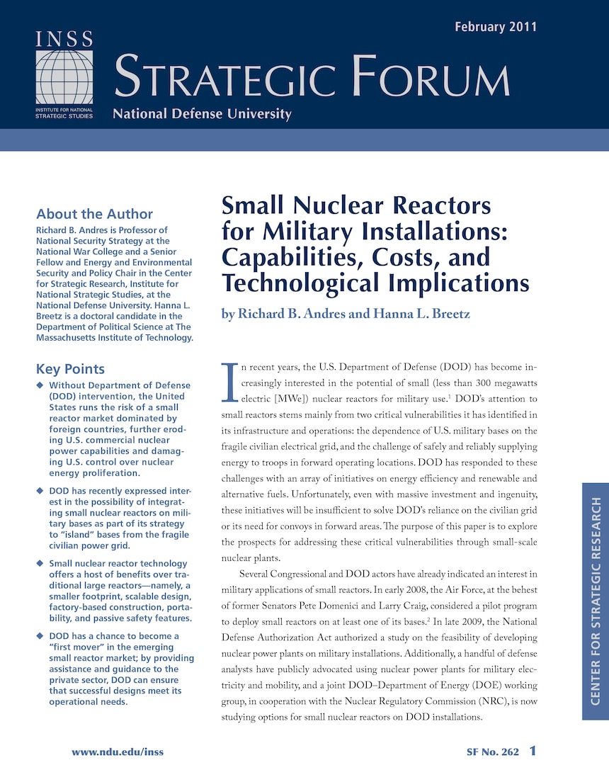 Small Nuclear Reactors for Military Installations: Capabilities,