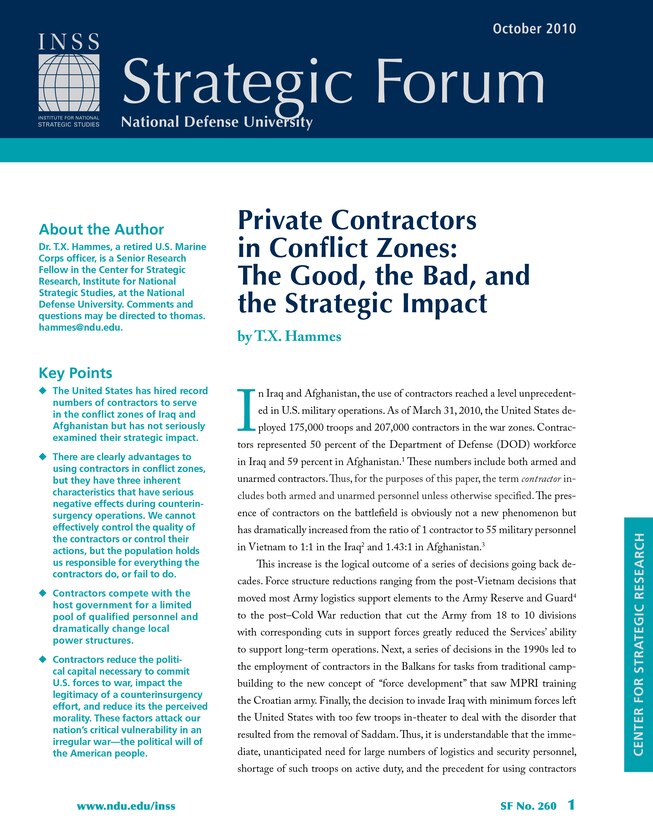 Private Contractors in Conflict Zones: The Good, the Bad, and the Strategic Impact