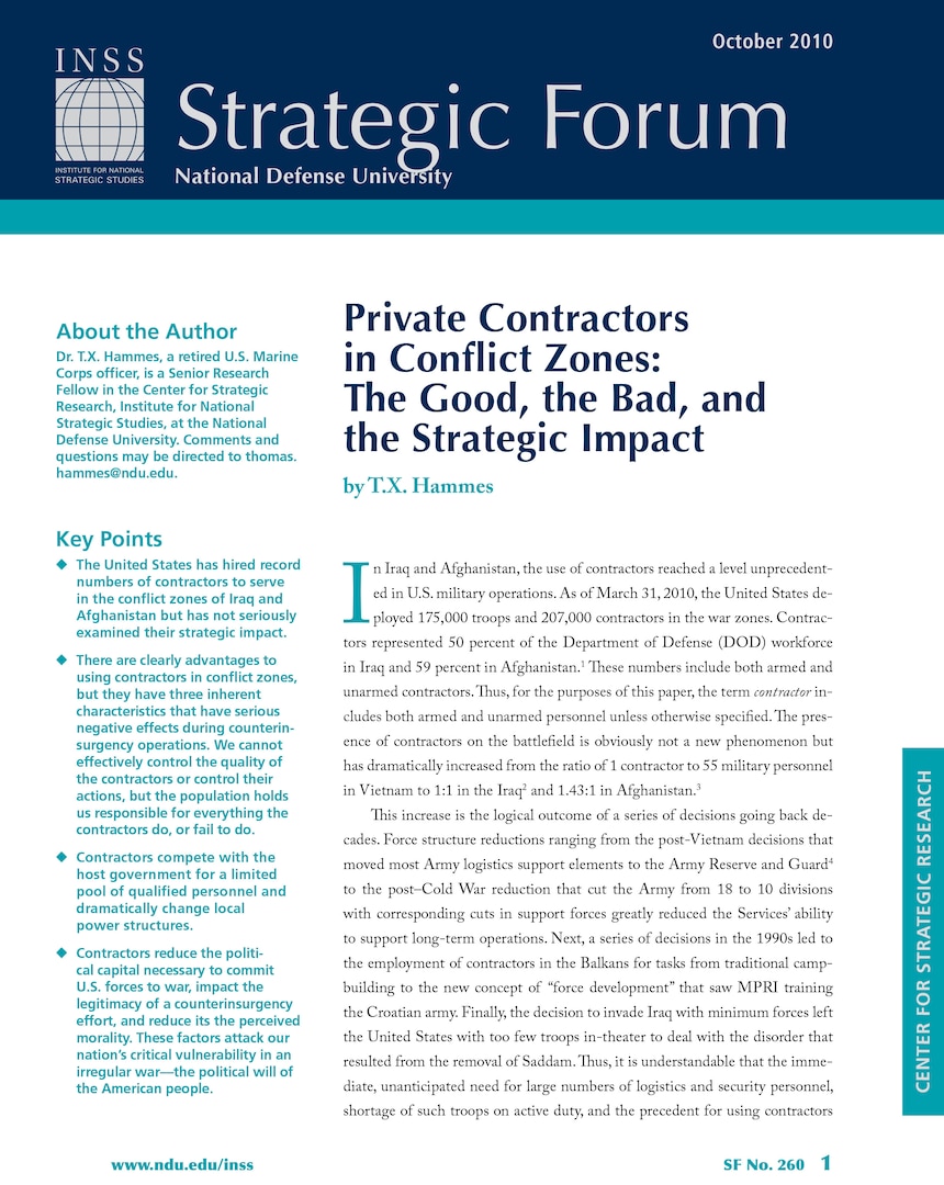 Private Contractors in Conflict Zones: The Good, the Bad, and the Strategic Impact