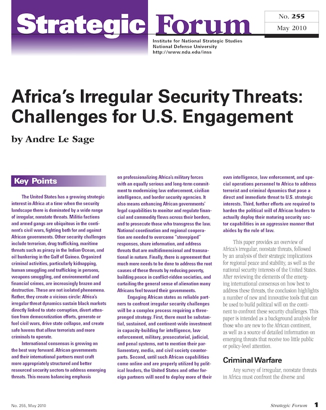 Africa’s Irregular Security Threats:
Challenges for U.S. Engagement
