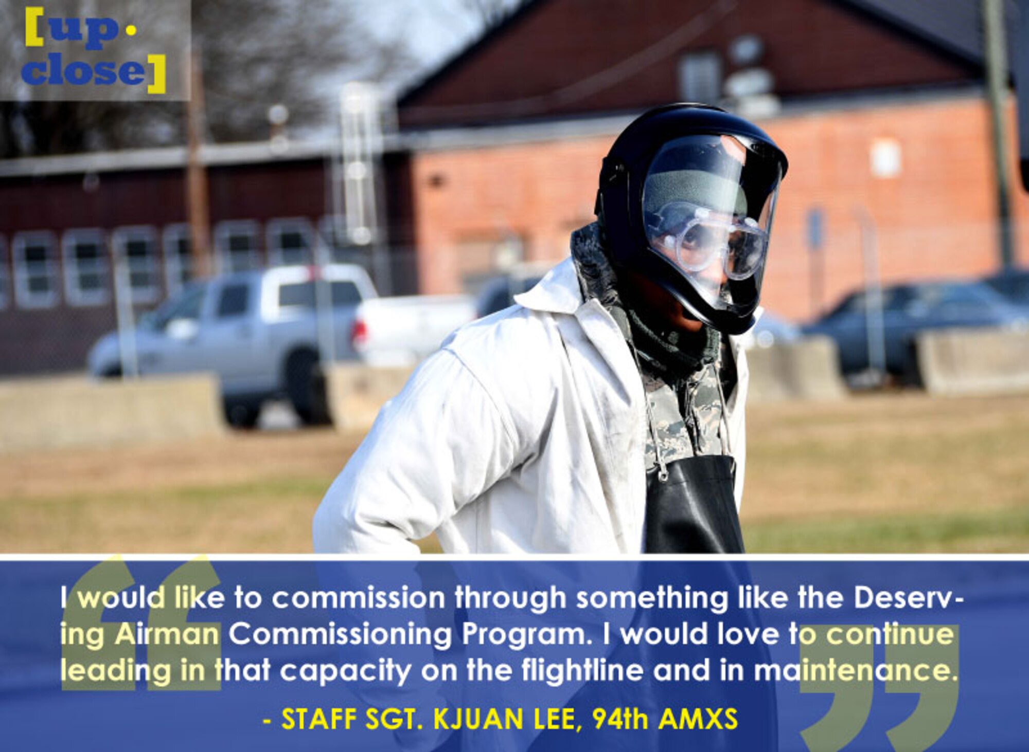 This week’s Up Close features Staff Sgt. Juan K. Lee, a 94th Aircraft Maintenance Squadron crew chief . Up Close is a series spotlighting individuals around Dobbins Air Reserve Base. (U.S. Air Force graphic/Staff Sgt. Andrew Park; U.S. Air Force photo/Staff Sgt. Jaimi Upthegrove)