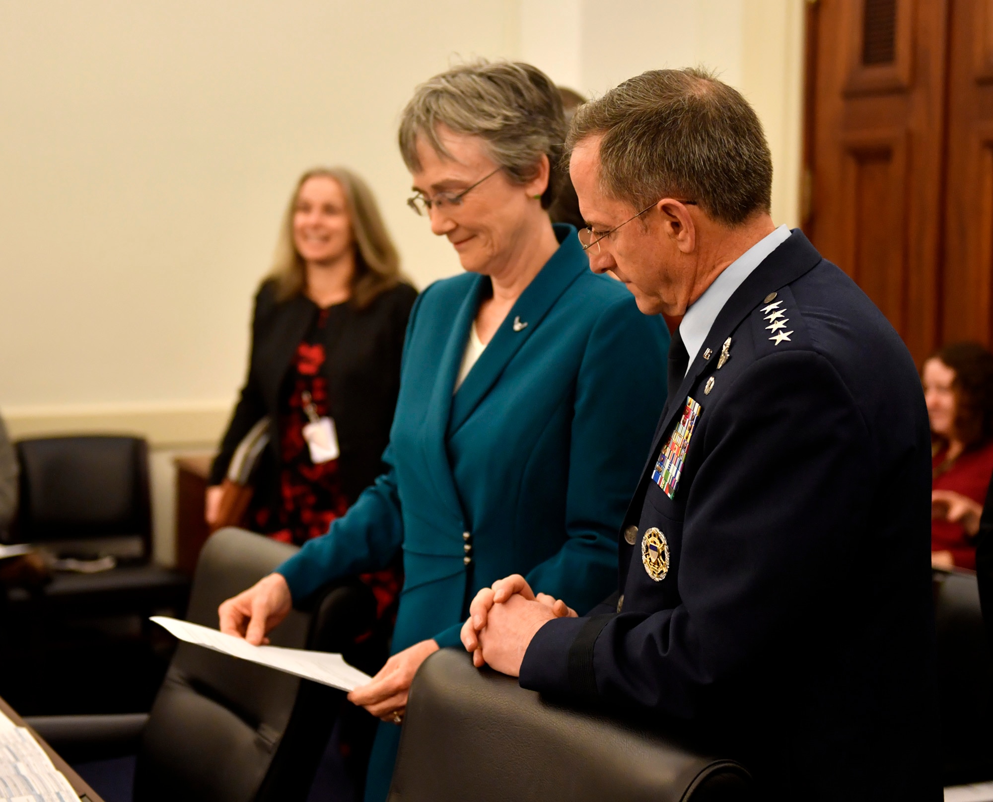 Secretary of the Air Force Heather Wilson and Air Force Chief of Staff Gen. David L. Goldfein prepare to testify before the U.S. House of Representatives Committee on Appropriations about the Air Force’s fiscal year 2019 budget March 14, 2018, in Washington, D.C. (U.S. Air Force photo by Wayne Clark)