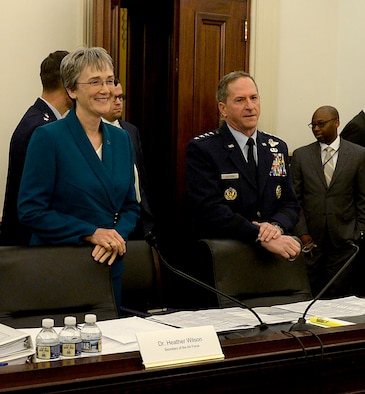 Secretary of the Air Force Heather Wilson and Air Force Chief of Staff Gen. David L. Goldfein prepare to testify before the U.S. House of Representatives Committee on Appropriations about the Air Force’s fiscal year 2019 budget March 14, 2018, in Washington, D.C. (U.S. Air Force photo by Staff Sgt. Rusty Frank)