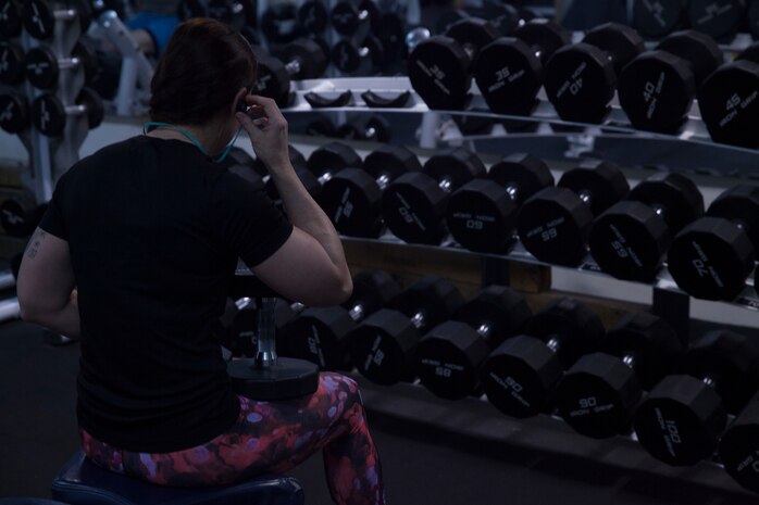 Staff Sgt. Cary Chase rests during a workout in the gym aboard the USS Bonhomme Richard (LHD 6) while underway in the Pacific Ocean, Aug. 27, 2017. Chase, who is from Bonire, Georgia, is the disbursing chief of the 31st Marine Expeditionary Unit’s Combat Logistics Battalion 31. The 31st MEU partners with the Navy's Amphibious Squadron 11 to form the Bonhomme Richard Expeditionary Strike Group, providing a cohesive blue-green team capable of accomplishing a variety of missions across the Indo-Asia-Pacific region.