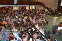 72nd Air Base Wing Commander Col. Kenyon Bell was the guest speaker at the Mid-Del Schools 2018 Senior Conference: Bridge to the Future held at the Meadowood Baptist Church in Midwest City Feb. 20.