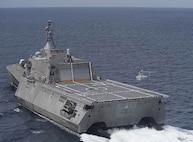 SULU SEA (Feb. 20, 2017) -- File photo of an MQ-8B Fire Scout preparing to land aboard USS Coronado (LCS 4). (U.S. Navy photo by Mass Communication Specialist 2nd Class Amy M. Ressler/Released)