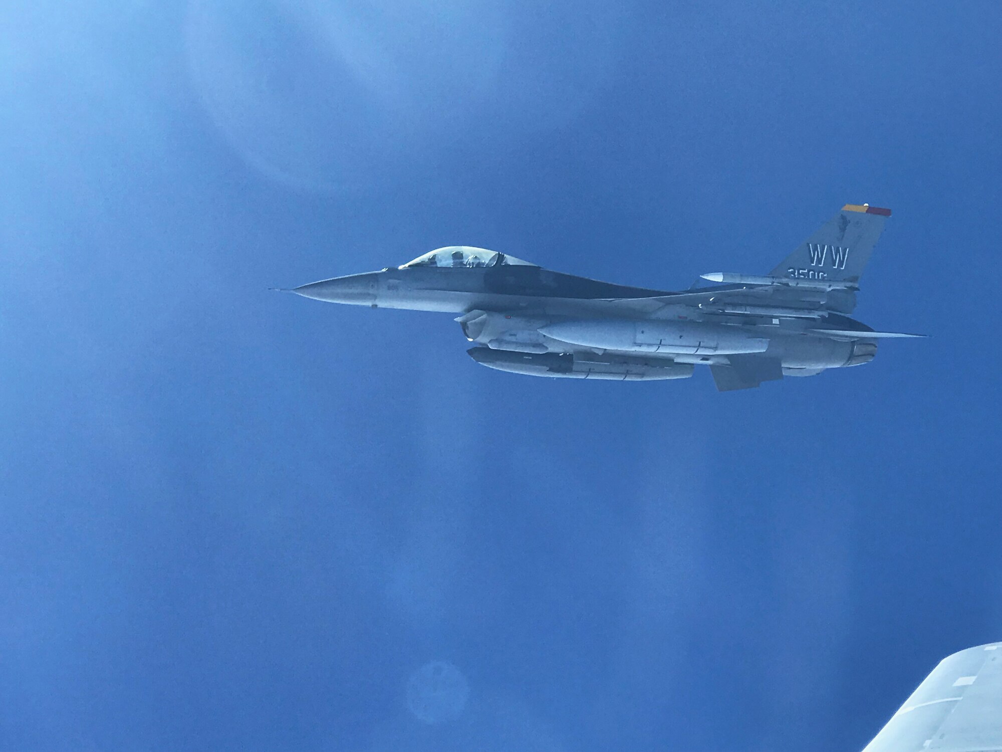 The 14th Fighter Squadron conducts refueling operations over the Pacific Ocean.