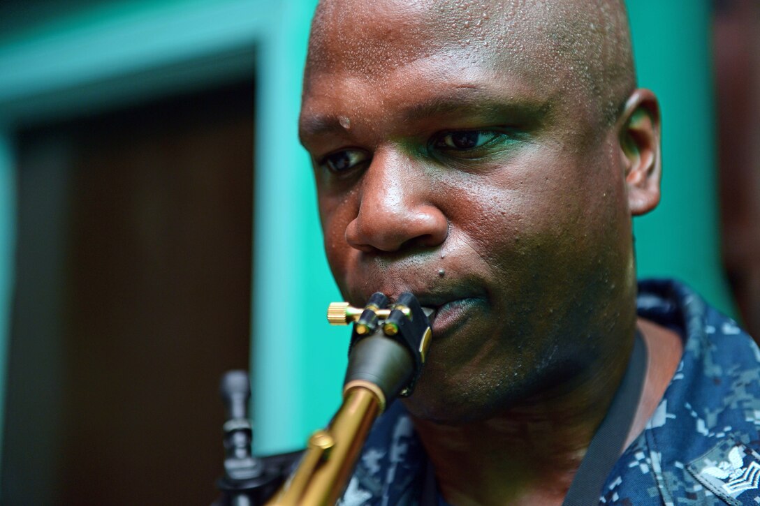 A Navy musician performs in Honduras.