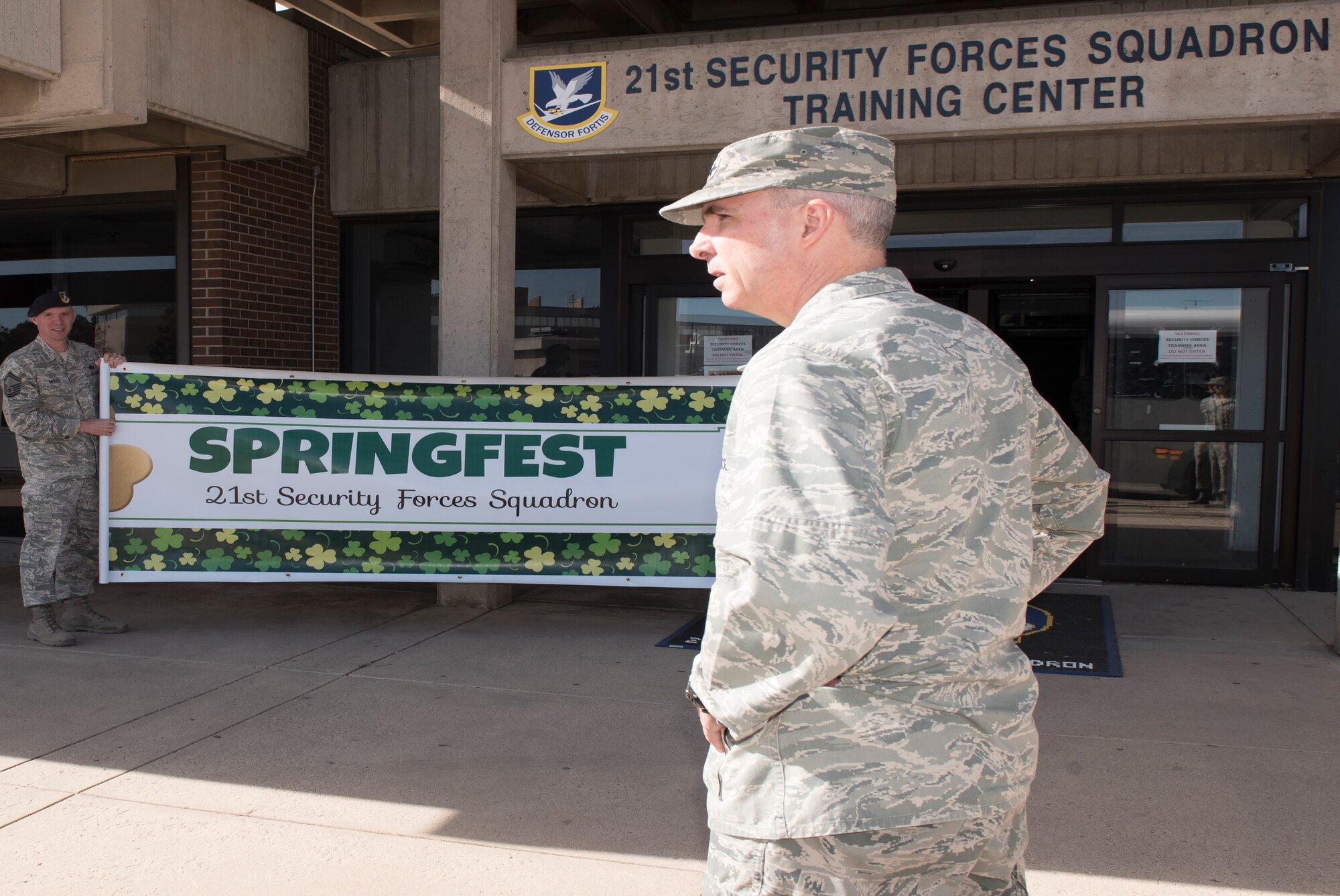 PETERSON AIR FORCE BASE, Colo. – Maj. Gen. Stephen Whiting, 14th Air Force commander, toured the 21st Security Forces Squadron Training Center at Peterson Air Force Base, Colo., March 14, 2018.  Whiting visited the 21st Space Wing for an immersion into operations here. (U.S. Air Force photo by Cameron Hunt)