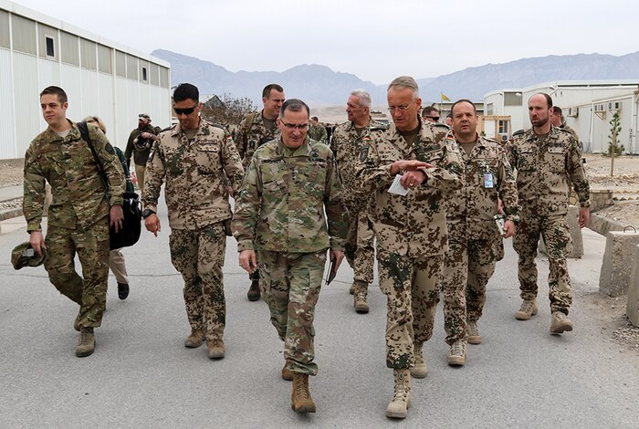 Army Gen. Curtis M. Scaparrotti, commander of U.S. European Command and NATO’s supreme allied commander for Europe, visits leaders from NATO's Resolute Support Mission and Afghanistan's security forces at Train, Advise, Assist Command-North in Mazar-e-Sharif, Afghanistan, Feb. 23, 2018. Army photo by Erickson Barnes