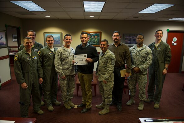 Alejandro Gomez, 47th Flying Training Wing Staff Agencies community service coordinator, was chosen by wing leadership to be the “XLer” of the week, for the week of March 12, 2018, at Laughlin Air Force Base, Texas. The “XLer” award, presented by Col. Charlie Velino, 47th Flying Training Wing commander, is given to those who consistently make outstanding contributions to their unit and the Laughlin mission.