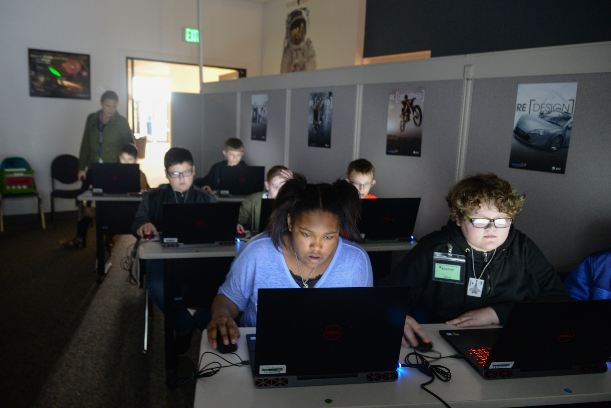 Sixth graders from King Elementary in Layton, Utah, learn computer-aided design during Starbase at Hill Air Force Base March 14, 2018. Starbase is a nationwide program that aims to introduce elementary school students to science, technology, engineering and math and is funded entirely by the Department of Defense. (U.S. Air Force photo by Cynthia Griggs)