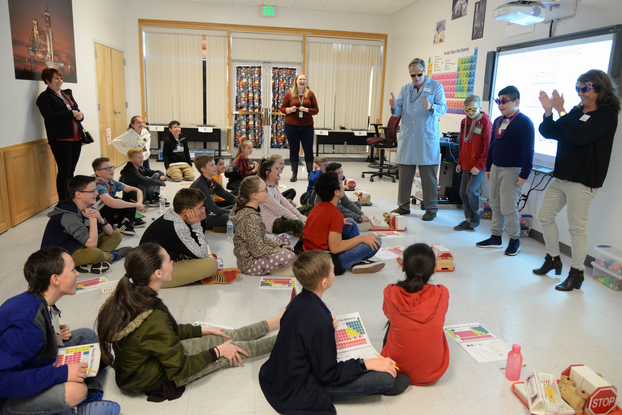 Sixth graders from Adelaide Elementary in Bountiful, Utah, learn about atoms, elements and compounds during Starbase at Hill Air Force Base March 15, 2018. Starbase is a nationwide program that aims to introduce elementary school students to science, technology, engineering and math and is funded entirely by the Department of Defense. (U.S. Air Force photo by Cynthia Griggs)