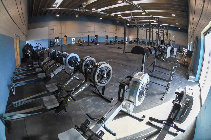 The functional training room previously located in a special area called The Bubble is now located inside the Hess Fitness Center. A ribbon cutting ceremony will be held on March 27 at 11 a.m. The new area houses rowing machines, spin bikes,TRX suspension training equipment, an Alpha Warrior obstacle course, weights, and other CrossFit equipment. (U.S. Air Force photo by Cynthia Griggs)
